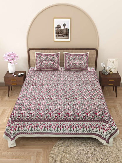 100% Pure Cotton Traditional Printed Bedsheet for Double Bed King Size Bedsheet with 2 Pillow Covers