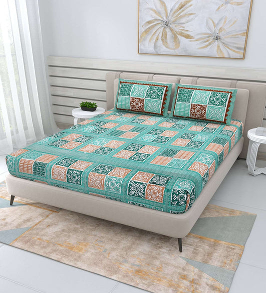 100% Pure Cotton Traditional Printed Bedsheet for Double Bed King Size Bedsheet with 2 Pillow Covers
