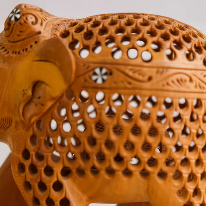 Rajasthani Tribal Handmade Brown ” Elephant ” Figured Wooden Statue Antique Design Elephant for Showpiece with Brown Colour