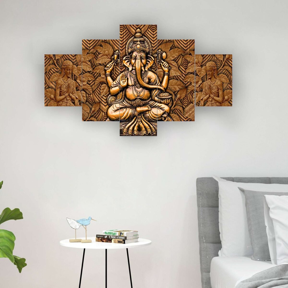 Ganesh Set of Five 3D Framed Paintings for Wall Decoration – Ideal for Home, Living Room, and Bedroom (125 x 60 CM)