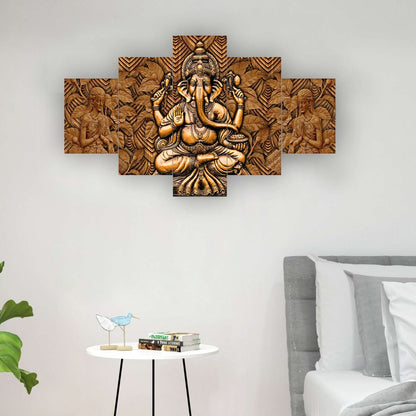 Ganesh Set of Five 3D Framed Paintings for Wall Decoration – Ideal for Home, Living Room, and Bedroom (125 x 60 CM)