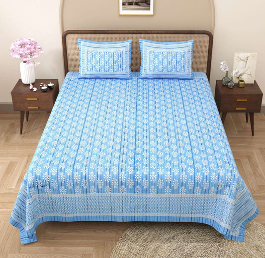 100% Pure Cotton Traditional Printed Bedsheet for Double Bed King Size Bedsheet with 2 Pillow Covers