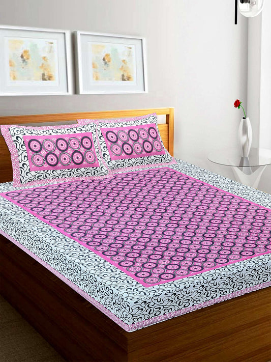 100% Pure Cotton Traditional Printed Bedsheet for Double Bed King Size Bedsheet with 2 Pillow Covers