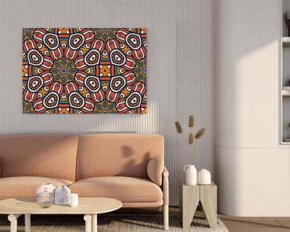 Colorful Mandala Pattern Wall Art Bold Geometric Abstract Design for Boho or Modern Interiors