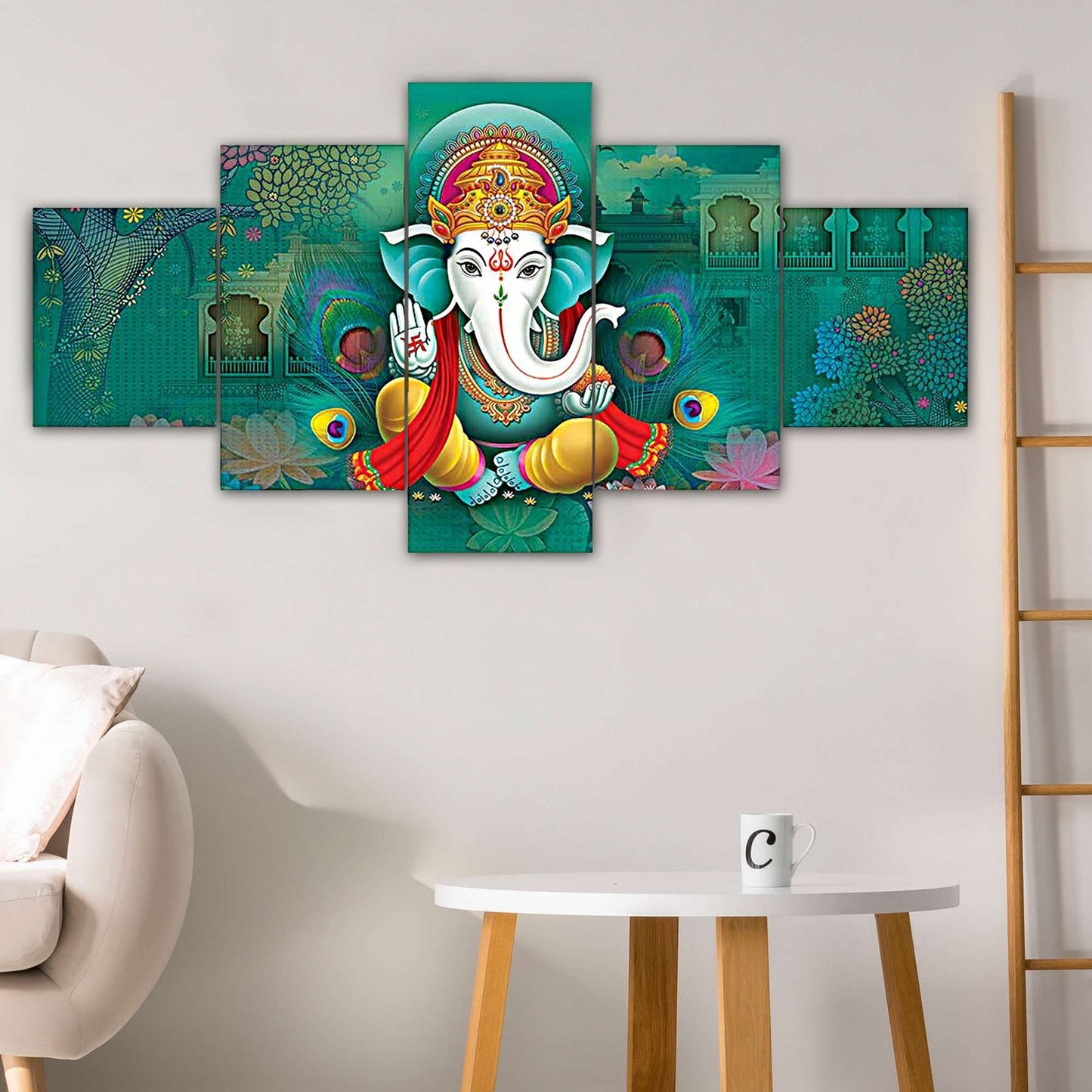 GANESH Set of Five 3D Framed Paintings for Wall Decoration – Ideal for Home, Living Room, and Bedroom (75 x 43 CM)