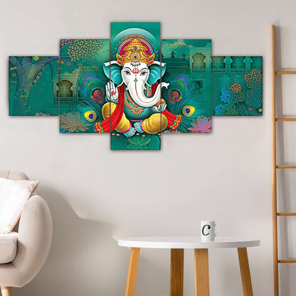 GANESH Set of Five 3D Framed Paintings for Wall Decoration – Ideal for Home, Living Room, and Bedroom (75 x 43 CM)