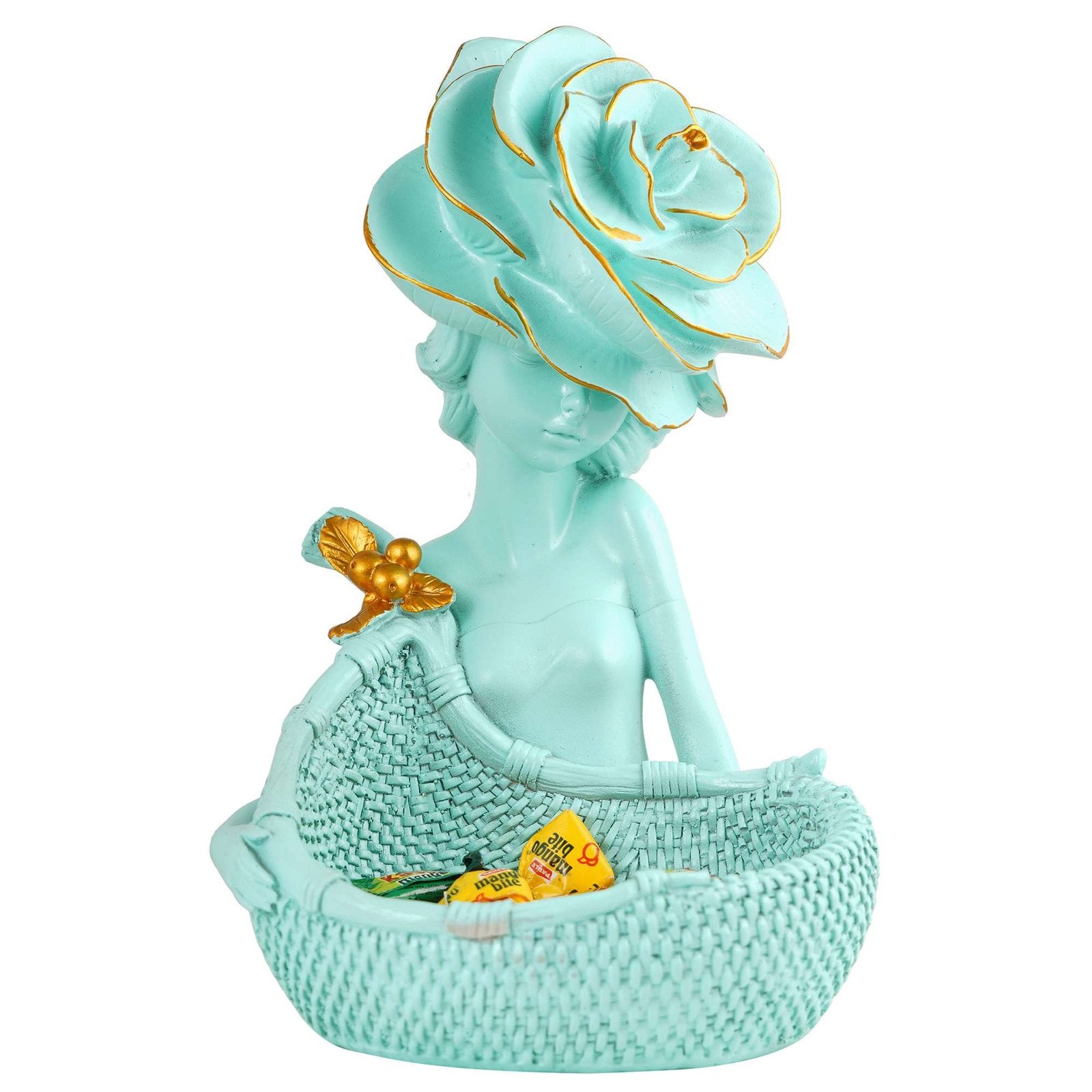 LADY with Basket Showpiece for Home Decor light green Showpiece | Girl Basket Showpiece & Office Decor Showpiece