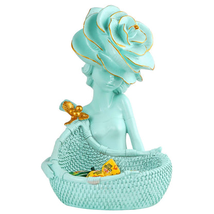 LADY with Basket Showpiece for Home Decor light green Showpiece | Girl Basket Showpiece & Office Decor Showpiece