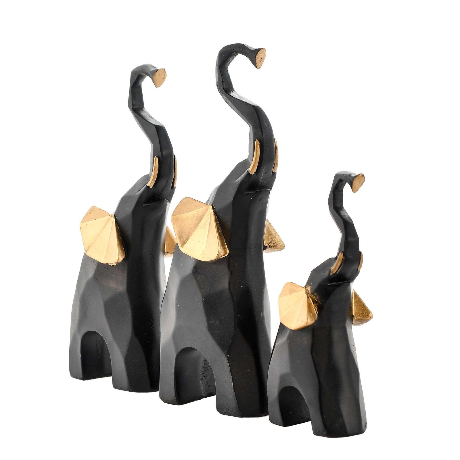 Golden Elephant Set of 3 Black & Gold Statue