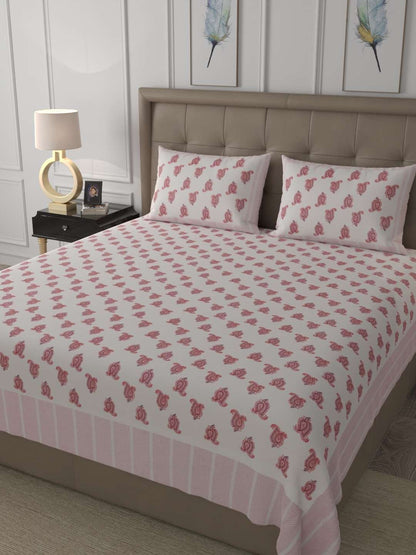 100% Pure Cotton Traditional Printed Bedsheet for Double Bed King Size Bedsheet with 2 Pillow Covers