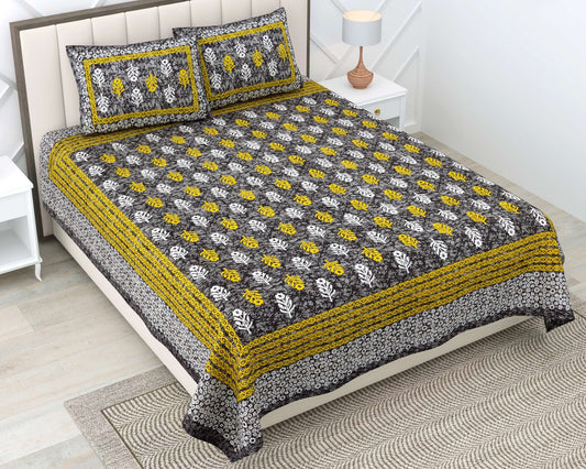 100% Pure Cotton Traditional Printed Bedsheet for Double Bed King Size Bedsheet with 2 Pillow Covers
