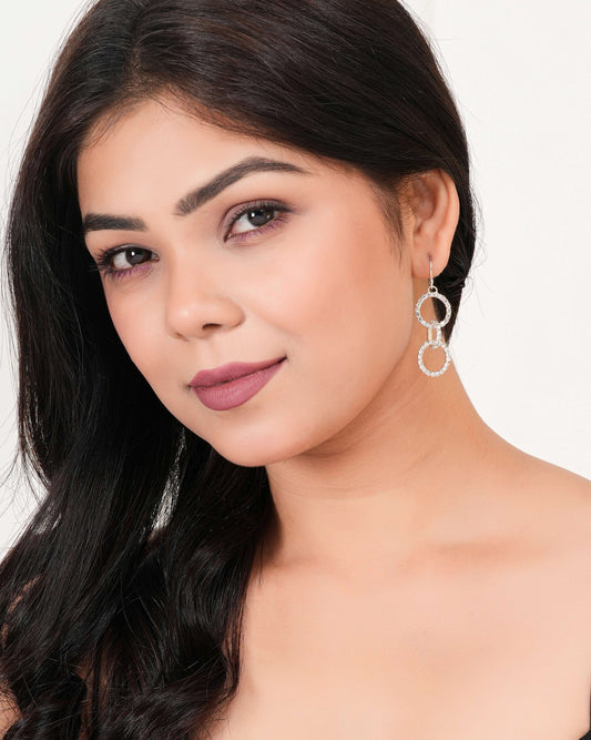 Women’s Silver Circle Long Three Rhinestone Unique Western Earrings for Women Party Wear
