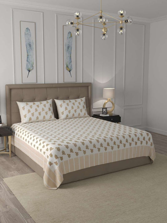100% Pure Cotton Traditional Printed Bedsheet for Double Bed King Size Bedsheet with 2 Pillow Covers