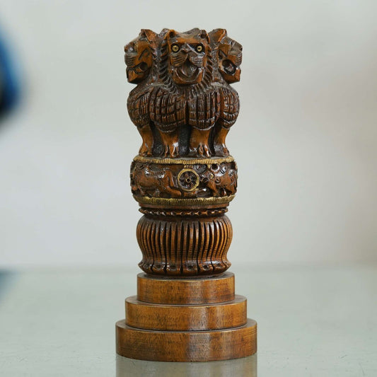 Handcrafted Wooden Ashoka Pillar Replica: Symbol of Indian Heritage