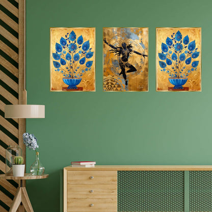 Set of Three Wall Paintings for Wall Dacoration Golden Framed Wall Paintings for Living Room & Bedroom Wall Art for Home Decoration & Office Wall Décor (24×18 inch CH-GD3-10)