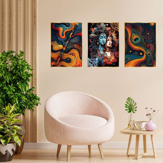 Set of Three Wall Paintings for Wall Dacoration Golden Framed Wall Paintings for Living Room & Bedroom Wall Art for Home Decoration & Office Wall Décor (24×18 inch CH-GD3-5)