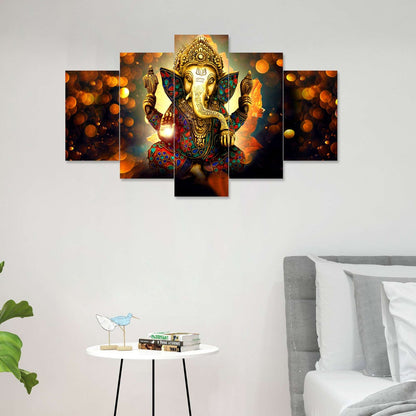 GANESH Set of Five 3D Framed Paintings for Wall Decoration – Ideal for Home, Living Room, and Bedroom (75 x 43 CM)