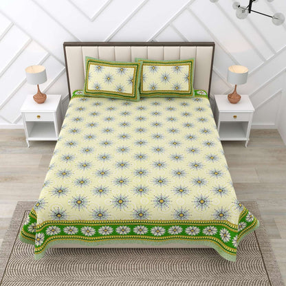 100% Pure Cotton Traditional Printed Bedsheet for Double Bed King Size Bedsheet with 2 Pillow Covers