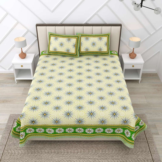 100% Pure Cotton Traditional Printed Bedsheet for Double Bed King Size Bedsheet with 2 Pillow Covers