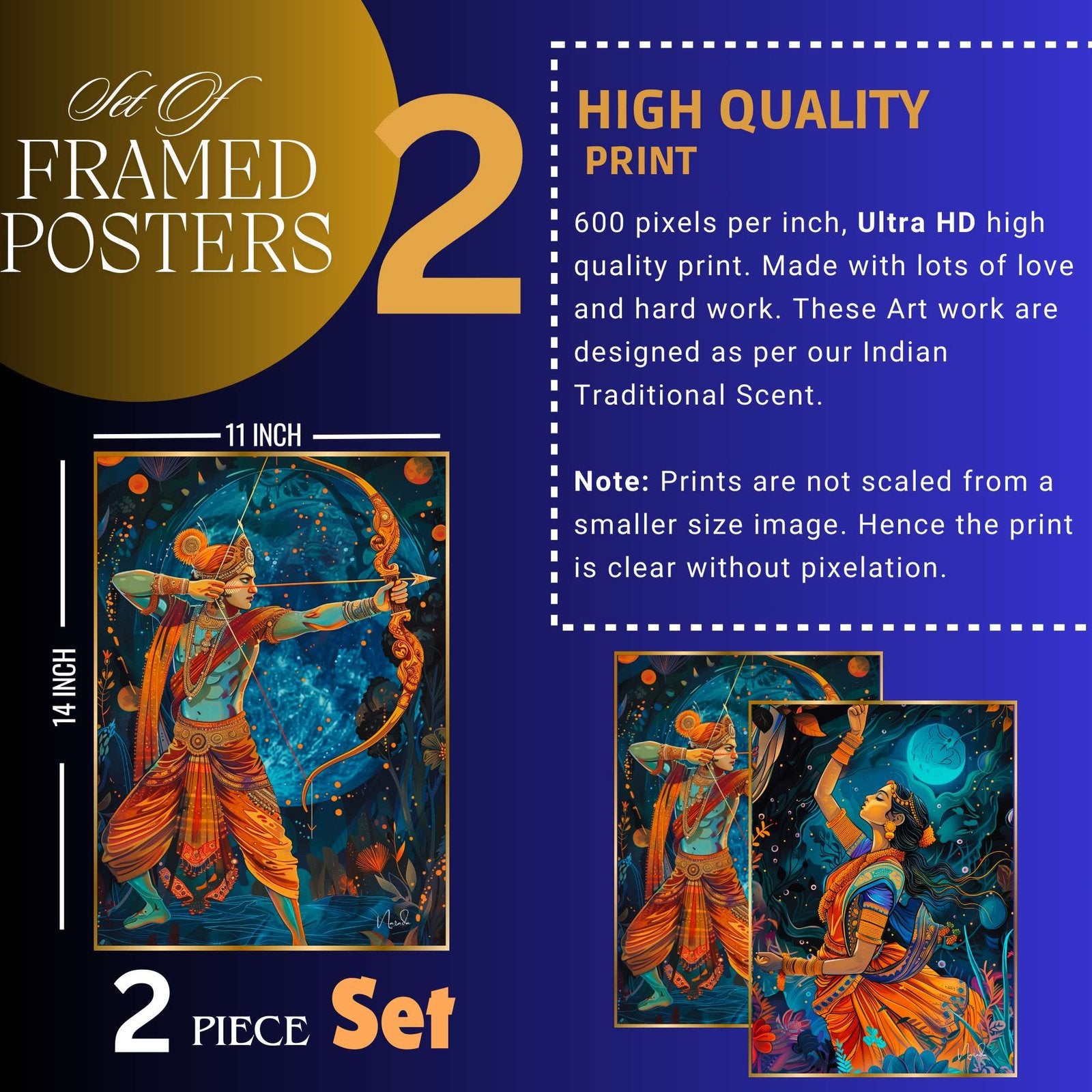 Set of Two Wall Paintings for Wall Dacoration Golden Framed Wall Paintings for Living Room & Bedroom Wall Art for Home Decoration & Office Wall Décor (14×11 inch CH-GD2-4)