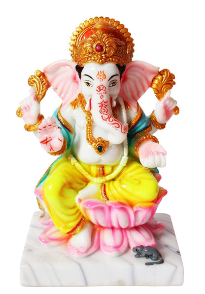 Hindu Deities Lakshmi and Ganesha Marble Statue (7 Inch)