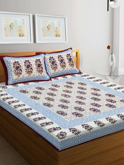 100% Pure Cotton Traditional Printed Bedsheet for Double Bed King Size Bedsheet with 2 Pillow Covers