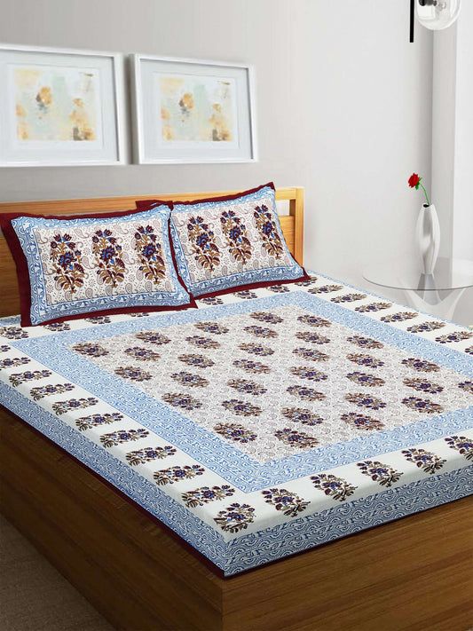 100% Pure Cotton Traditional Printed Bedsheet for Double Bed King Size Bedsheet with 2 Pillow Covers