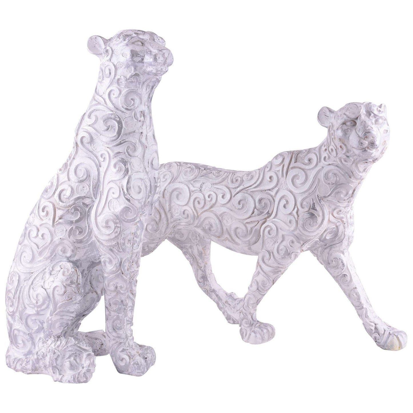 White Panther Animal Showpiece Antique Sculpture for Home Decor Showpiece Figurine (Set Of 2)