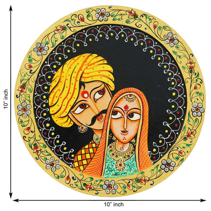 Pichwai Painting on Wall hanging plate beautiful rajasthani man & woman pichwai plate