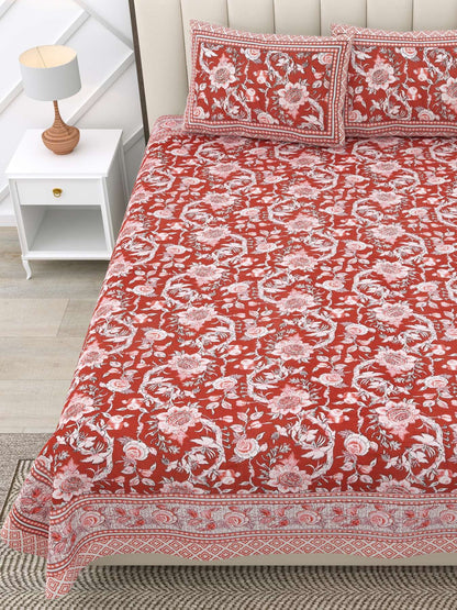 100% Pure Cotton Traditional Printed Bedsheet for Double Bed King Size Bedsheet with 2 Pillow Covers