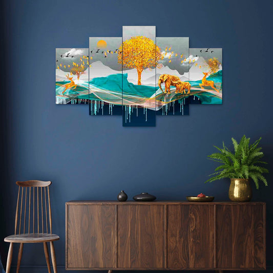 Nature Set of Five 3D Framed Paintings for Wall Decoration – Ideal for Home, Living Room, and Bedroom (75 x 43 CM)