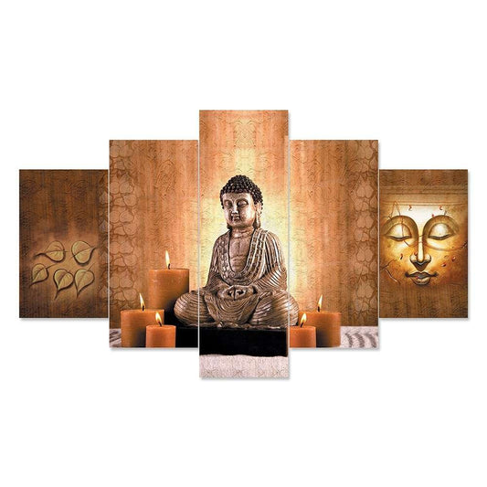 Buddha Set of Five 3D Framed Paintings for Wall Decoration – Ideal for Home, Living Room, and Bedroom (75 x 43 CM)