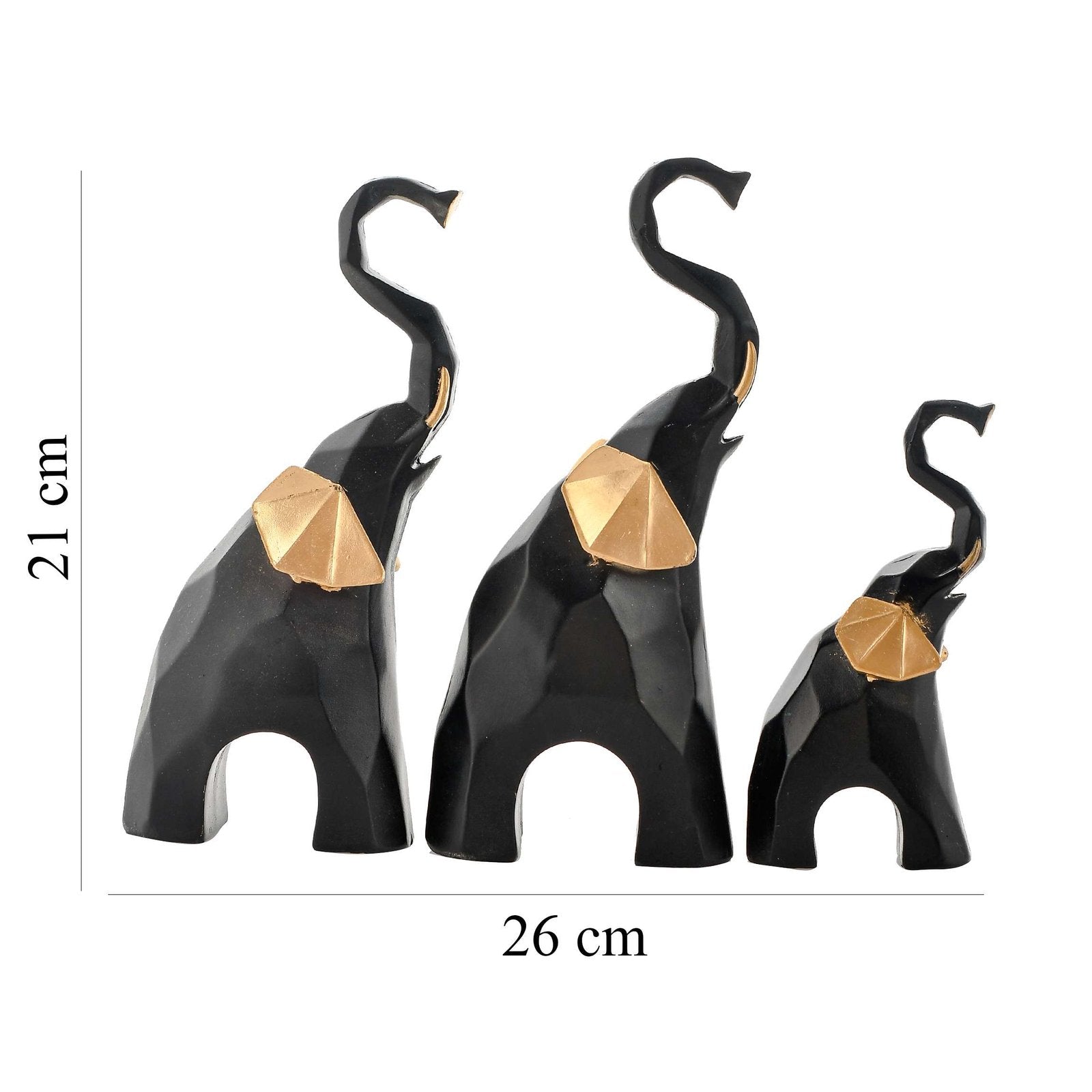 Golden Elephant Set of 3 Black & Gold Statue