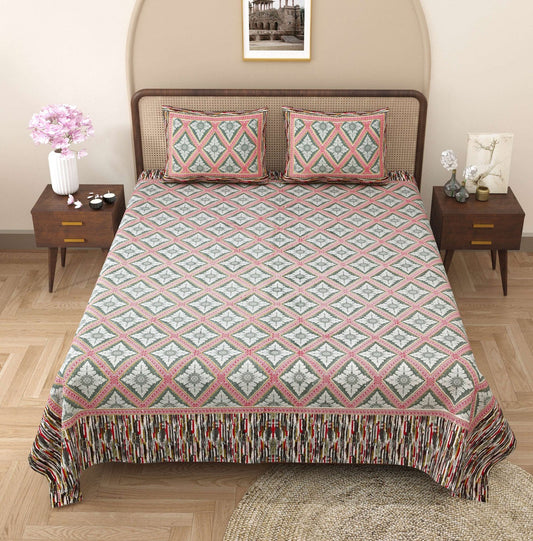 100% Pure Cotton Traditional Printed Bedsheet for Double Bed King Size Bedsheet with 2 Pillow Covers