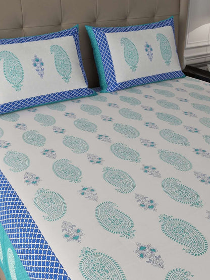 100% Pure Cotton Traditional Printed Bedsheet for Double Bed King Size Bedsheet with 2 Pillow Covers