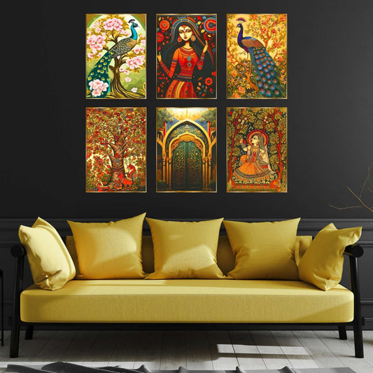 Set of Six Wall Paintings for Wall Dacoration Golden Framed Wall Paintings for Living Room & Bedroom Wall Art for Home Decoration & Office Wall Décor (17×13 inch CH-GD6-2)
