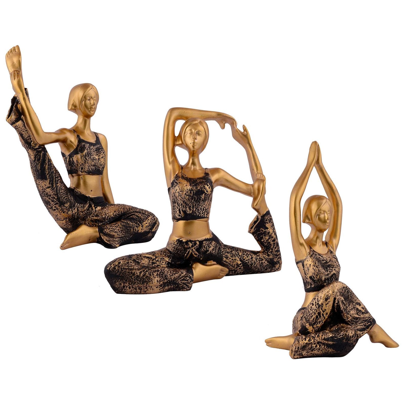 Suitable for home decor Yoga Posture Lady Statue Idol for Home Yoga Statue three pair admirable piece of gift (golden)