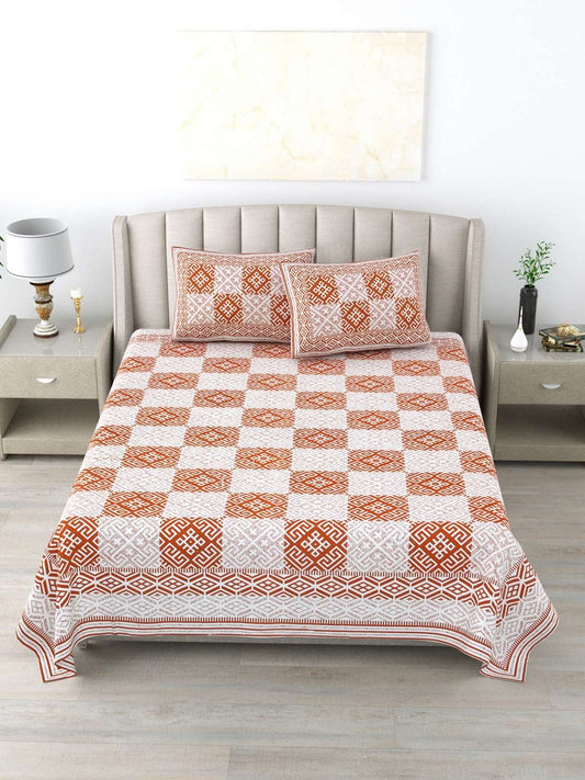 100% Pure Cotton Traditional Printed Bedsheet for Double Bed King Size Bedsheet with 2 Pillow Covers
