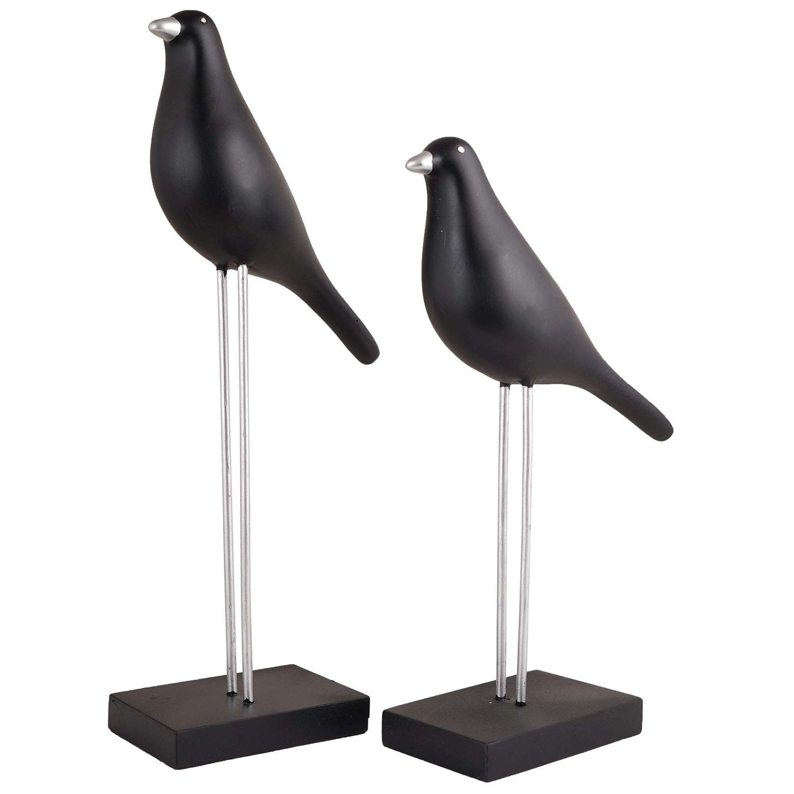 Sparrow Bird Home Decor showpiece on Iron Stand (Black Silver)