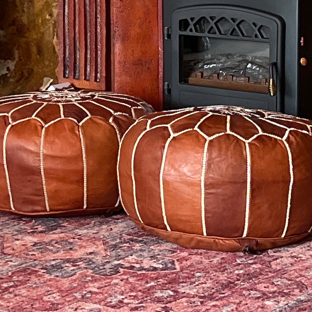 Leather moroccan pouf ottoman for Home by CraftShades
