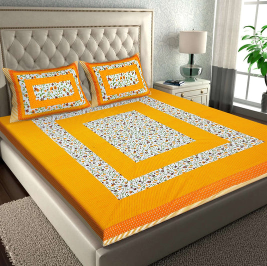 100% Pure Cotton Traditional Printed Bedsheet for Double Bed King Size Bedsheet with 2 Pillow Covers
