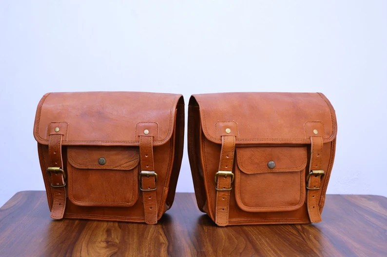 Craftshades Motorcycle Side Panniers Bag, Motorcycle Side Pouch, Brown Leather Side Pouch, Set of 2 Saddlebags, Saddle Panniers, Leather Bike Bag