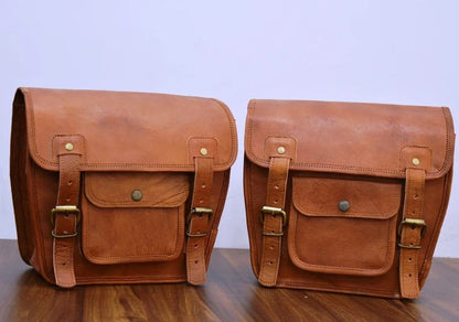 Craftshades Motorcycle Side Panniers Bag, Motorcycle Side Pouch, Brown Leather Side Pouch, Set of 2 Saddlebags, Saddle Panniers, Leather Bike Bag