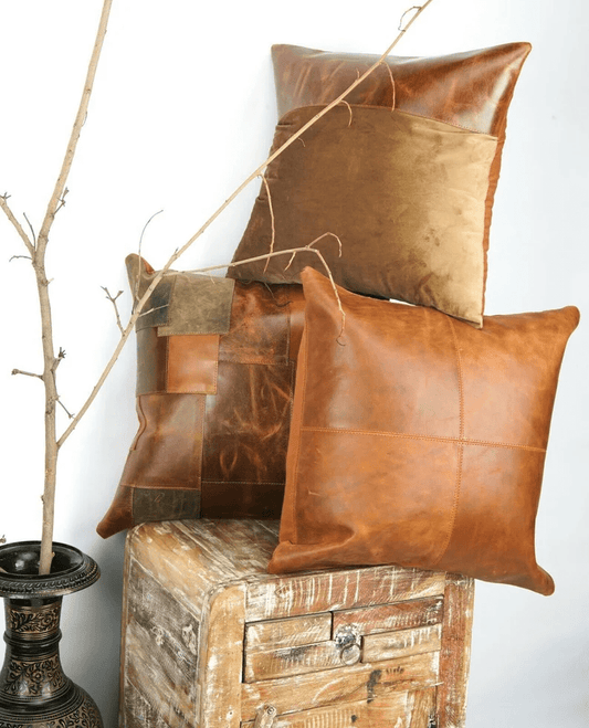 CraftShades Buffalo Leather Cushion Cover – Elevate Your Home Decor