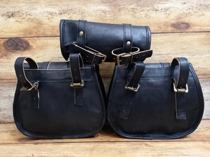 Craftshades Saddle Bags Motorcycle Bag Black Leather Pouch Saddlebag Motorbike Tool Pouch Set of 3 Bags Saddle Leather bag