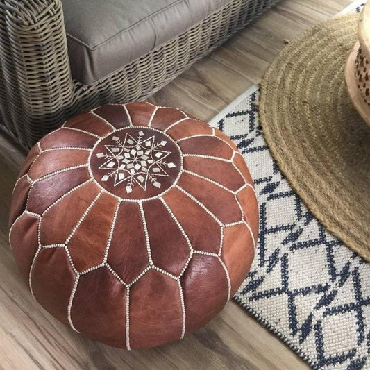 Leather moroccan pouf ottoman for Home by CraftShades
