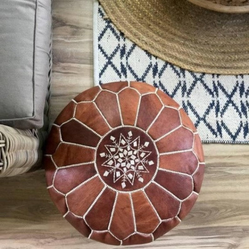 Leather moroccan pouf ottoman for Home by CraftShades