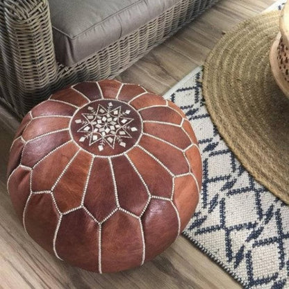 Leather moroccan pouf ottoman for Home by CraftShades
