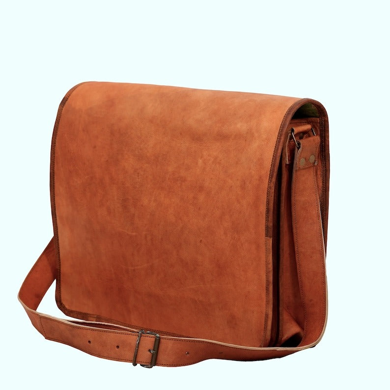 Craftshades – 11*15″ Plain Handcrafted Goat Leather Full Flap Bag | 100% Genuine Leather