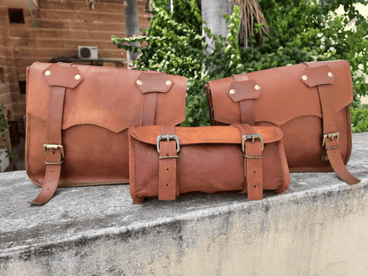 Craftshades Leather Handmade combo Saddle Bag Motorcycle Luggage Pannier bag